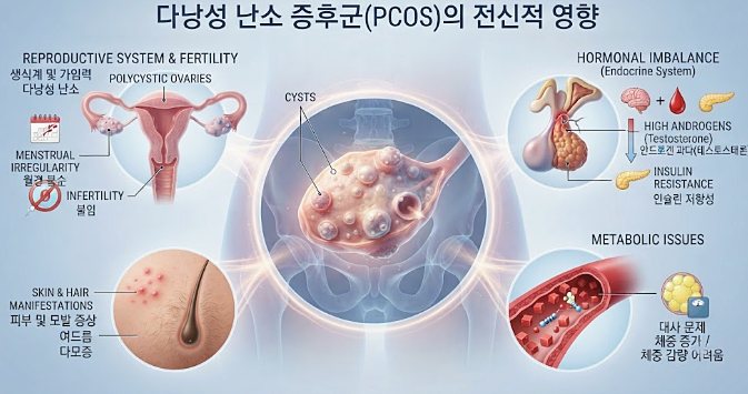 생리가 4개월 넘게 없다면? 다낭성난소증후군 의심 증상과 관리법 관련 해부 구조 그림